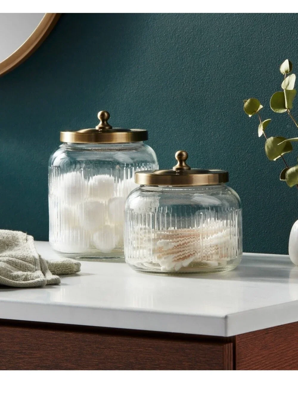 Threshold Small Glass Bath Canister With Brass Lid